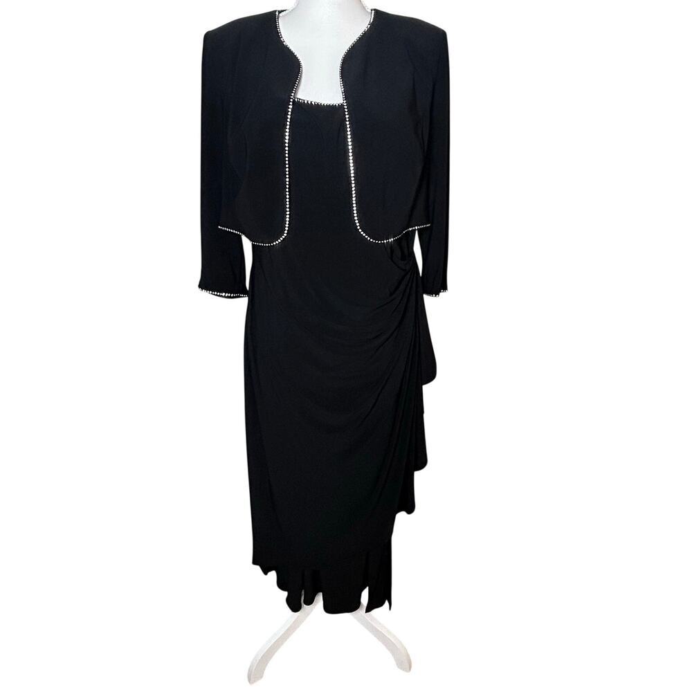 Alex Evenings rhinestone trim black 2 piece sleeveless dress & bolero jacket 14